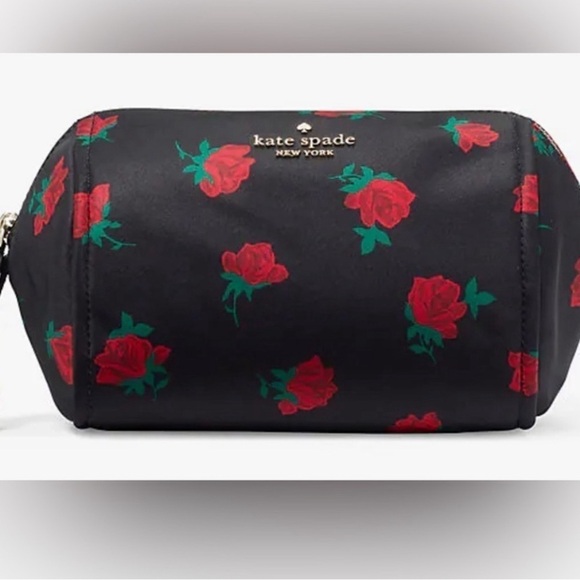 NWT Kate Spade Chelsea Rose Toss Printed Black cosmetic Bag - Picture 10 of 12